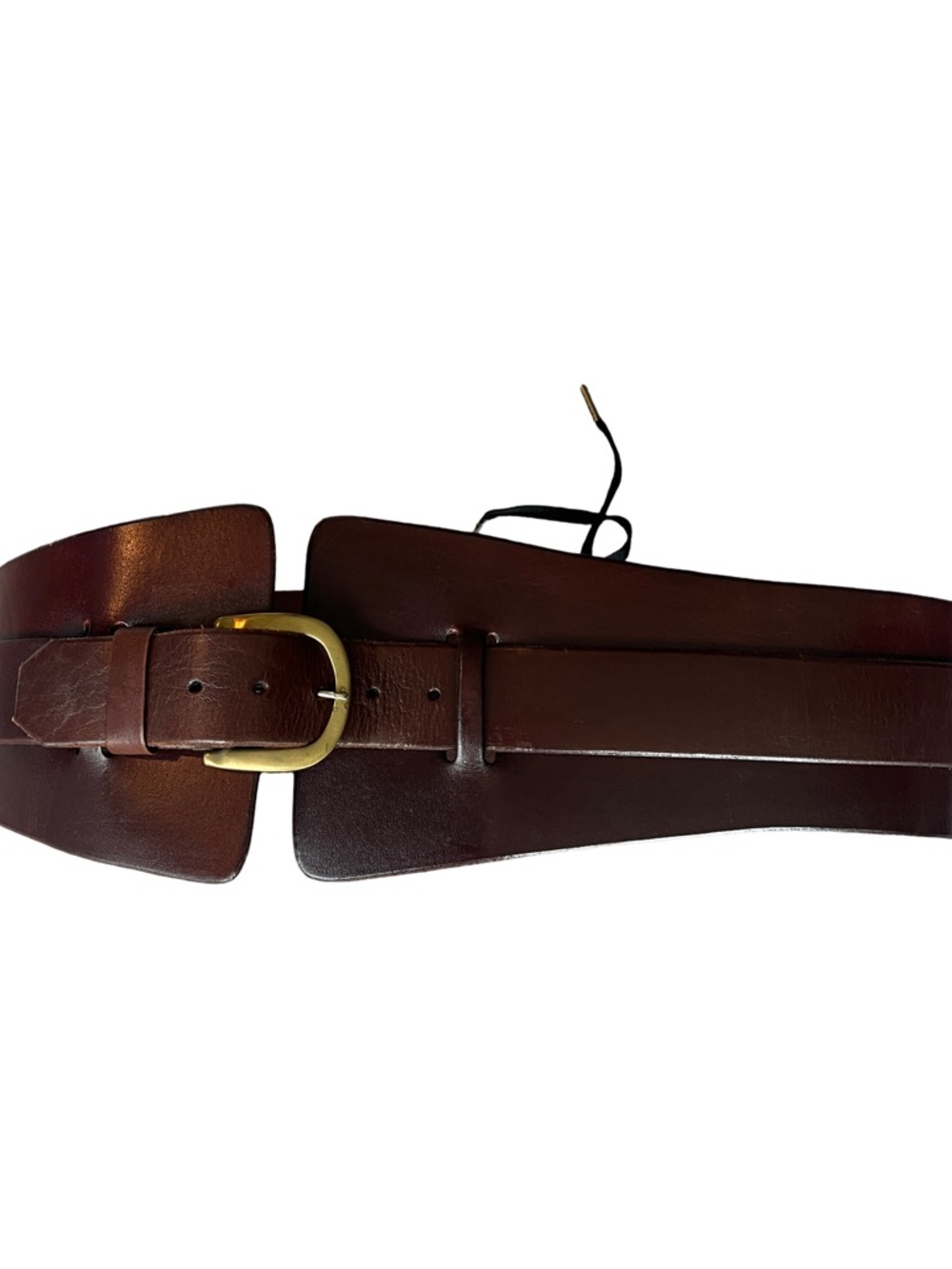 Wide Brown Leather Waist Belt with Gold Buckle